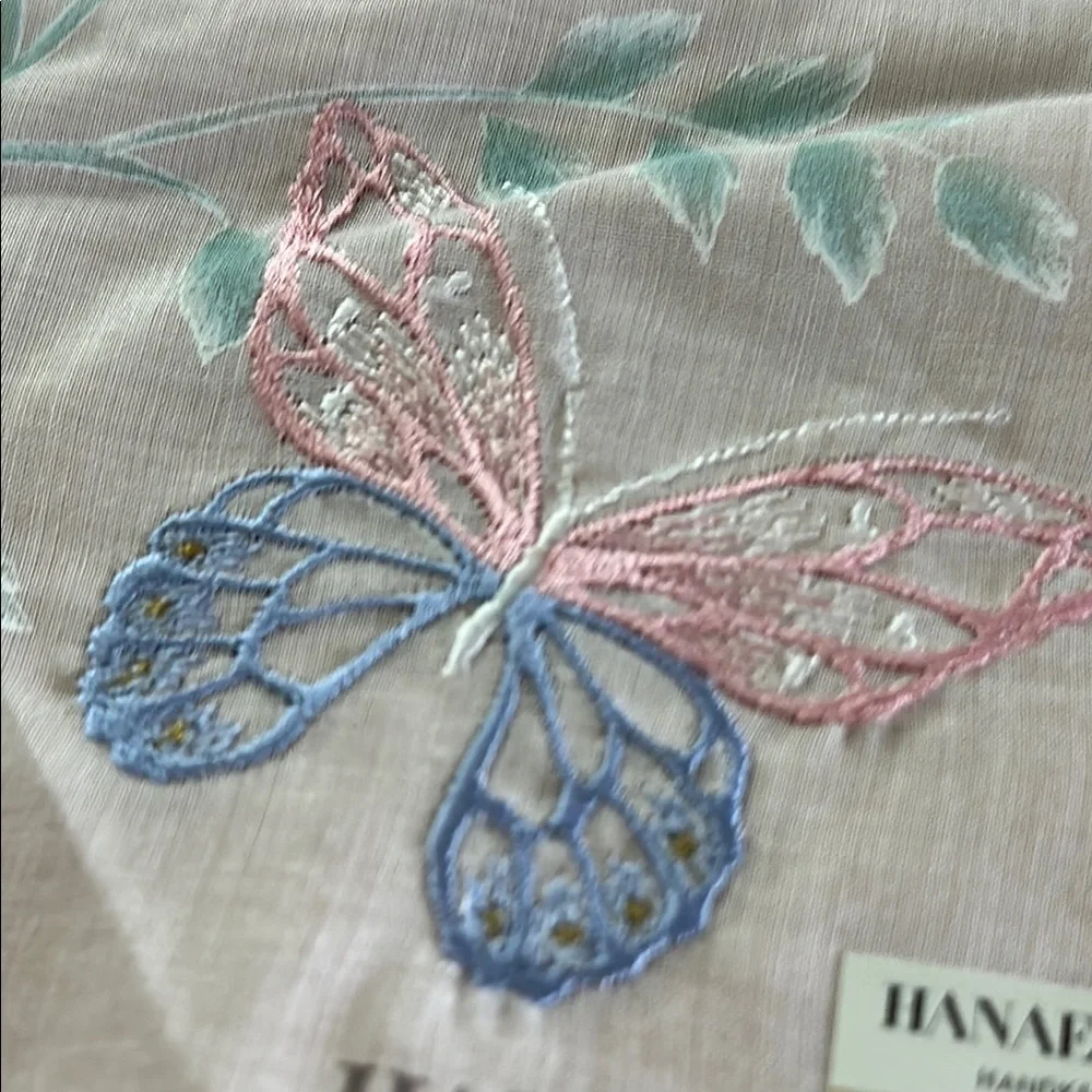 Floral Embroidered Handkerchief - White and Pink